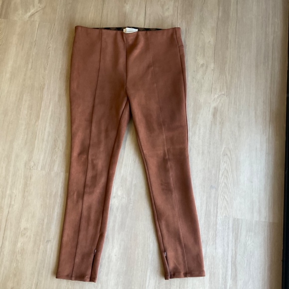 Anthropologie Faux Suede Leggings cognac brown pants western equestrian rich mom - Picture 7 of 15